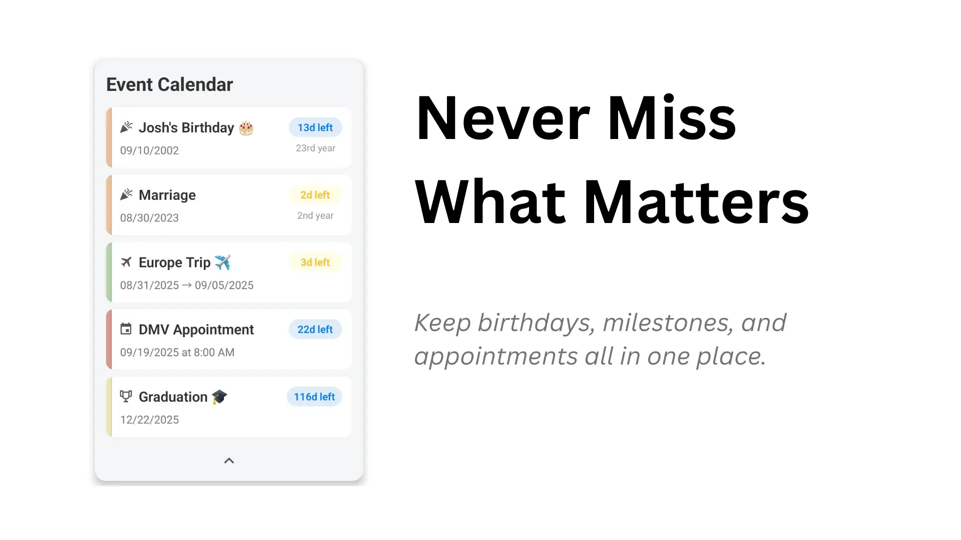 Daily journal entries with photos and events timeline in Yian app